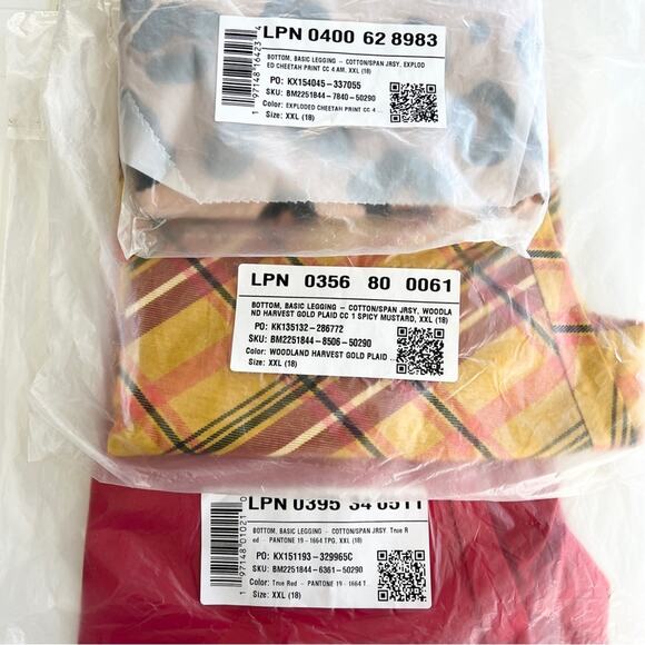 New FABKIDS (Set of 3) Basic Leggings SIZE XXL Cheetah, Harvest Gold Plaid, Red - Picture 4 of 5